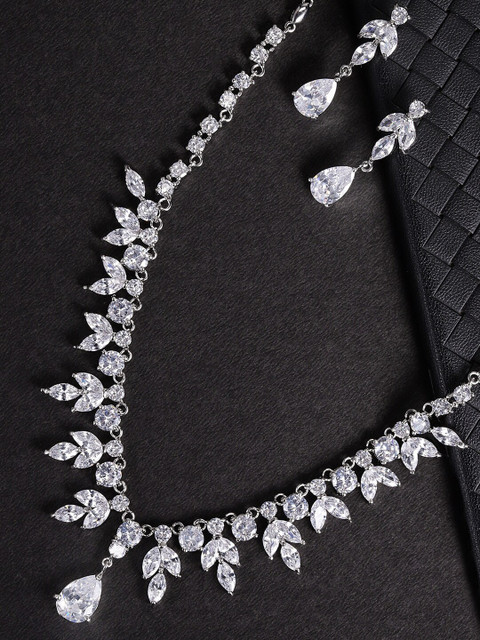 

Justpeachy Silver-Plated Cubic Zirconia Stone Studded Jewellery Set