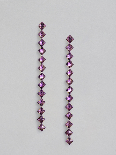 

justpeachy Purple & Gold-Toned CZ-Studded Contemporary Drop Earrings