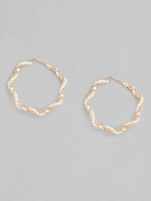 

justpeachy White & Gold-Toned Beaded Circular Hoop Earrings