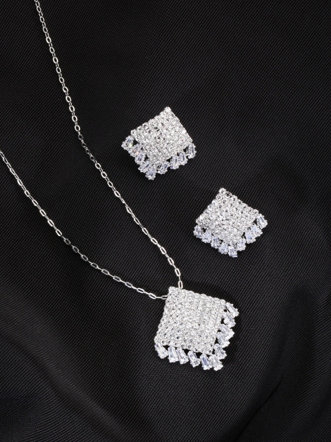 

justpeachy Silver-Plated American Diamond Studded Jewellery Set