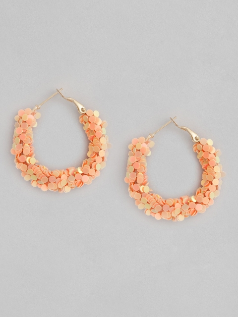 

justpeachy Peach-Coloured Embellished Circular Hoop Earrings