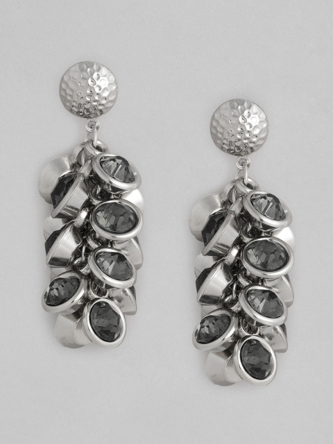 

justpeachy Silver-Plated Cubic Zirconia Studded Geometric Drop Earrings