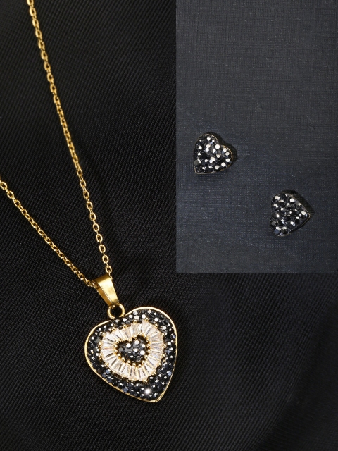

Justpeachy Gold-Plated & Black Cubic Zirconia Stone-Studded Pendant Set