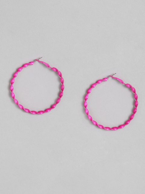 

justpeachy Pink Textured Circular Hoop Earrings