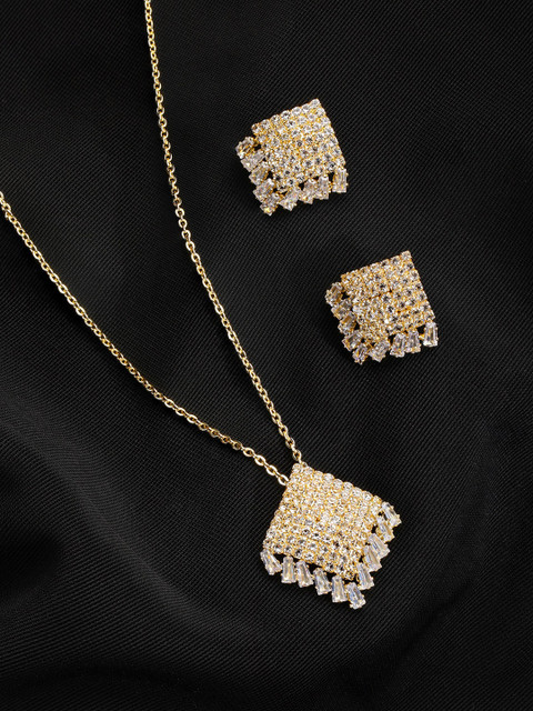 

justpeachy Gold-Plated American Diamond Studded Pendant Jewellery Set