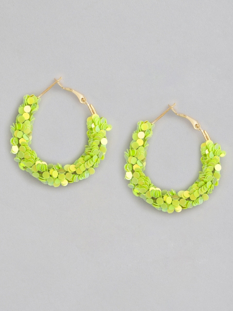 

justpeachy Green Embellished Circular Hoop Earrings