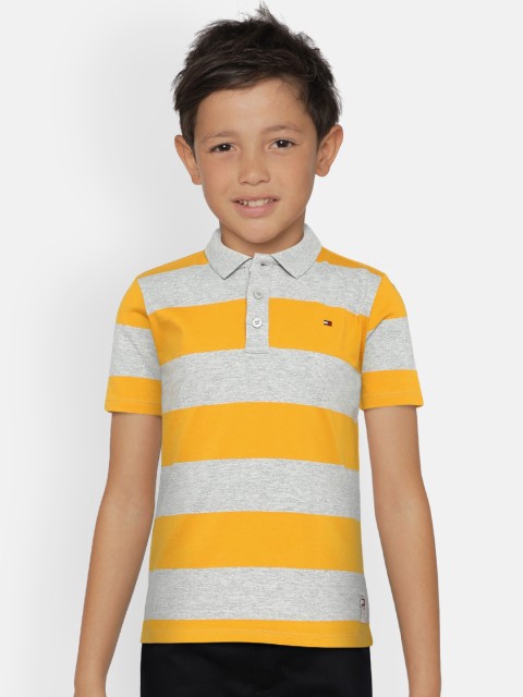 

Tommy Hilfiger Boys Yellow & Grey Striped Polo Collar T-shirt