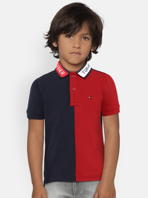 

Tommy Hilfiger Boys Navy Blue Red Colourblocked Polo Collar Pure Cotton T-shirt