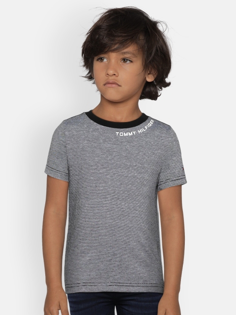 

Tommy Hilfiger Boys Charcoal Black Self-Striped Round Neck T-shirt