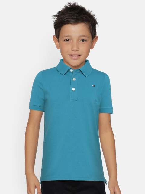 

Tommy Hilfiger Boys Teal Blue Solid Polo Collar T-shirt