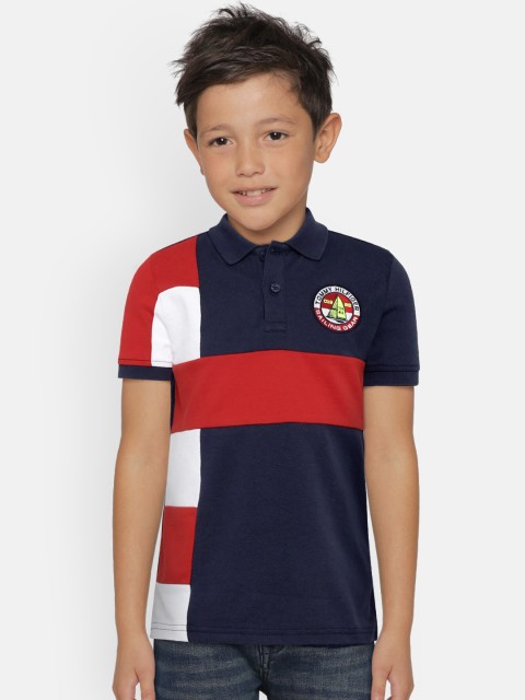 

Tommy Hilfiger Boys Navy Blue Red Colourblocked Polo Collar Pure Cotton T-shirt