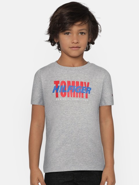 

Tommy Hilfiger Boys Grey Printed Round Neck Pure Cotton T-shirt
