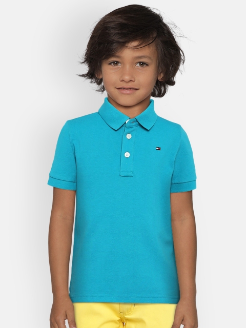 

Tommy Hilfiger Boys Turquoise Blue Solid Polo Collar T-shirt