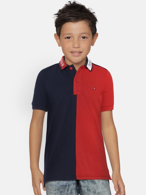

Tommy Hilfiger Boys Navy Blue & Red Colourblocked Polo Collar T-shirt