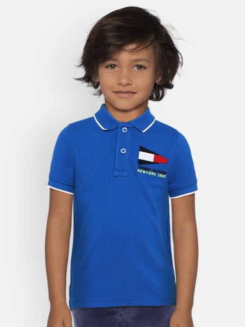 

Tommy Hilfiger Boys Blue Self-Design Polo Collar T-shirt