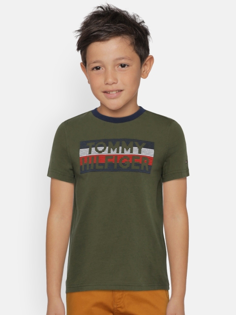 

Tommy Hilfiger Boys Olive Green Embroidered Round Neck T-shirt