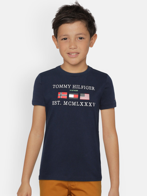 

Tommy Hilfiger Boys Navy Blue Self Design Round Neck T-shirt