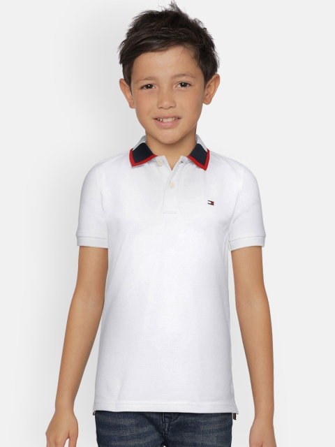 

Tommy Hilfiger Boys White Solid Polo Collar T-shirt