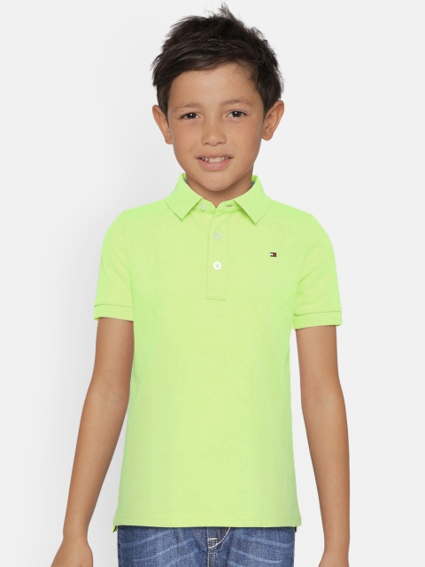 

Tommy Hilfiger Boys Fluorescent Green Solid Polo Collar T-shirt