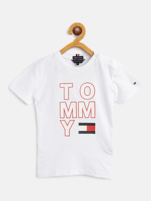 

Tommy Hilfiger Boys White & Red Organic Cotton Brand Logo Printed T-shirt