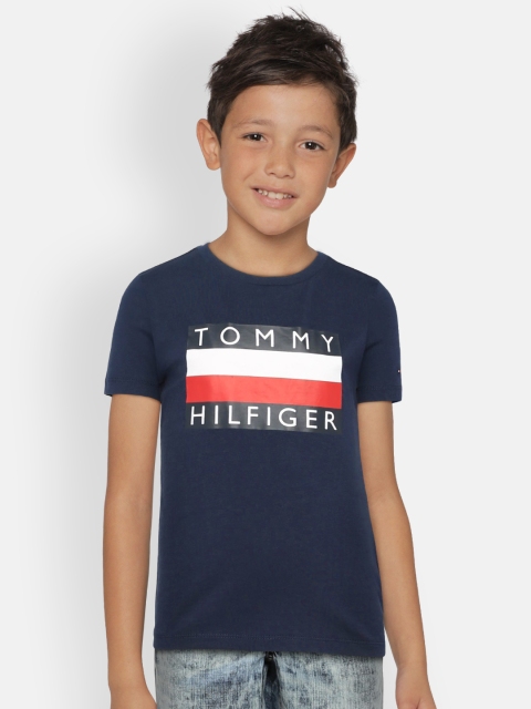 

Tommy Hilfiger Boys Navy Blue Printed Round Neck Pure Cotton T-shirt