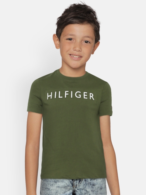 

Tommy Hilfiger Boys Olive Green & White Printed Round Neck T-shirt