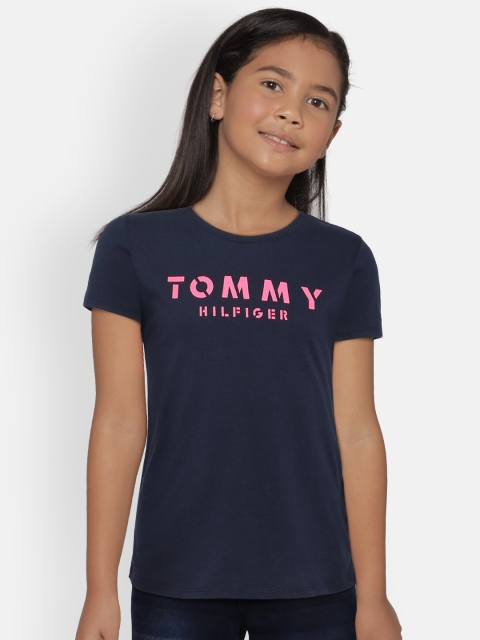 

Tommy Hilfiger Girls Navy Blue Printed Round Neck T-shirt