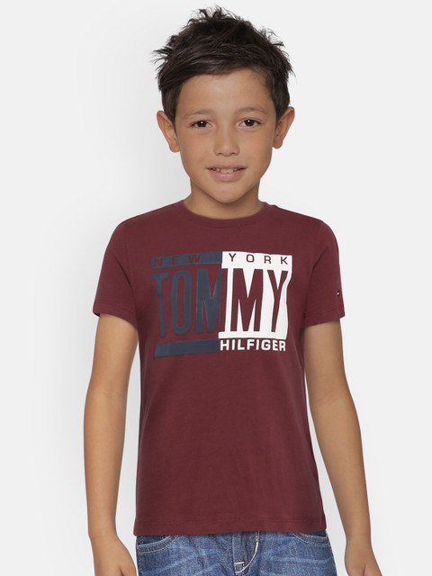 

Tommy Hilfiger Boys Maroon & White Printed Round Neck T-shirt