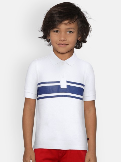 

Tommy Hilfiger Boys White & Blue Striped Polo Collar T-shirt