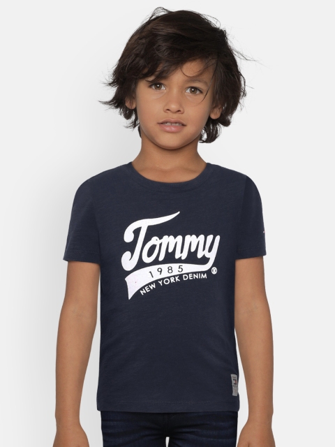 

Tommy Hilfiger Boys Navy Blue Self Design Round Neck T-shirt