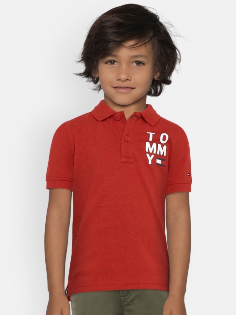 

Tommy Hilfiger Boys Red Printed Polo Collar Pure Cotton T-shirt