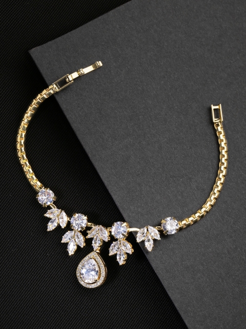 

justpeachy Gold-Plated Stone Studded Charm Bracelet