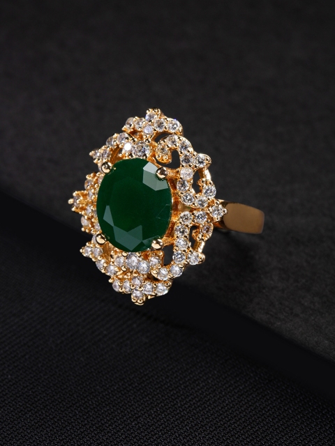

justpeachy Women Gold-Plated & Green Emerald Ring