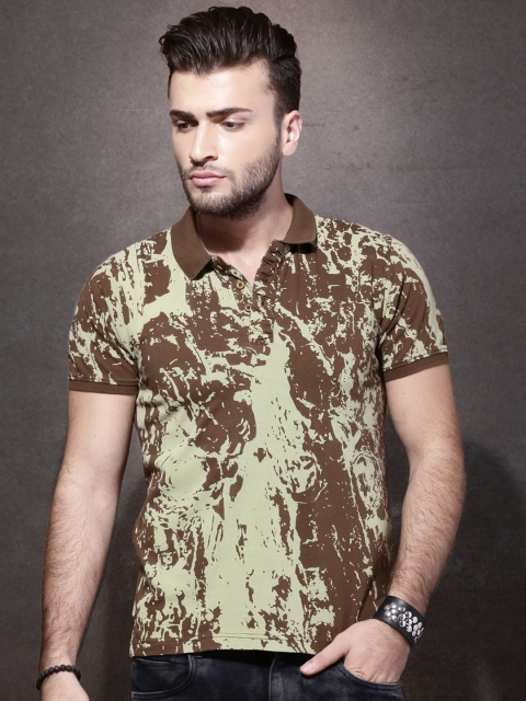 

Roadster Men Brown Printed Henley Neck T-Shirt