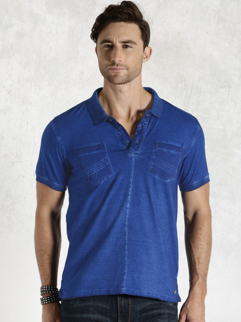 

Roadster Men Blue Washed Polo T-Shirt