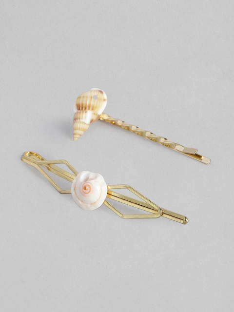

justpeachy Gold-Toned Set of 2 Embellished Shell Bobby Pins