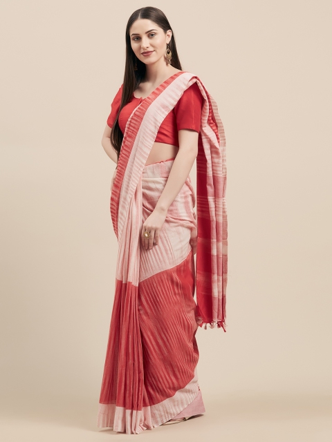 

Vaamsi Red & Pink Pure Cotton Colourblocked Jamdani Saree
