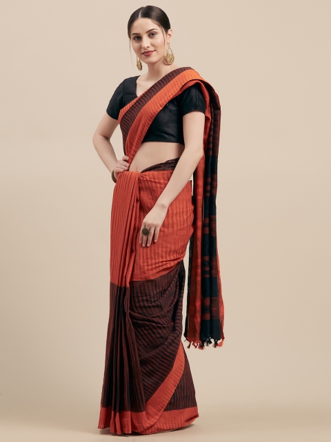 

Vaamsi Orange & Black Pure Cotton Colourblocked Handloom Jamdani Saree