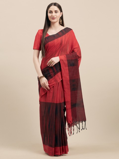

Vaamsi Red & Black Pure Cotton Colourblocked Handloom Jamdani Saree