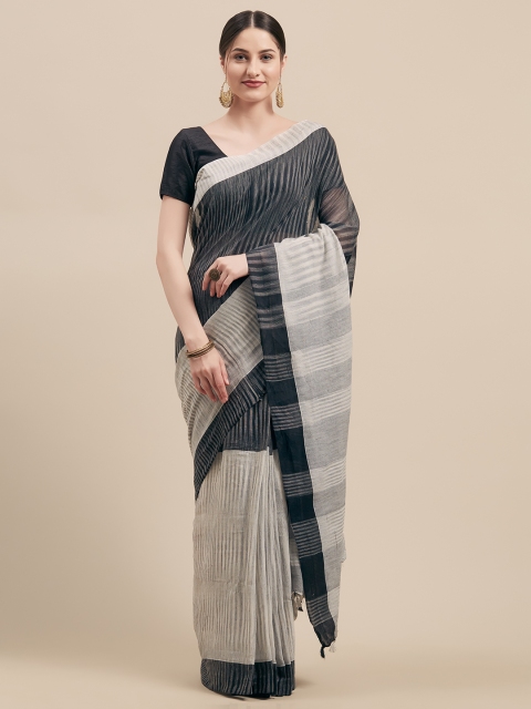 

Vaamsi White & Black Pure Cotton Colourblocked Jamdani Saree