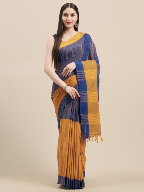 

Vaamsi Yellow & Blue Pure Cotton Colourblocked Handloom Jamdani Saree