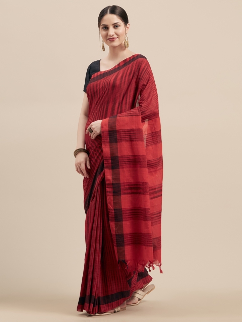 

Vaamsi Red & Black Pure Cotton Colourblocked Handloom Jamdani Saree