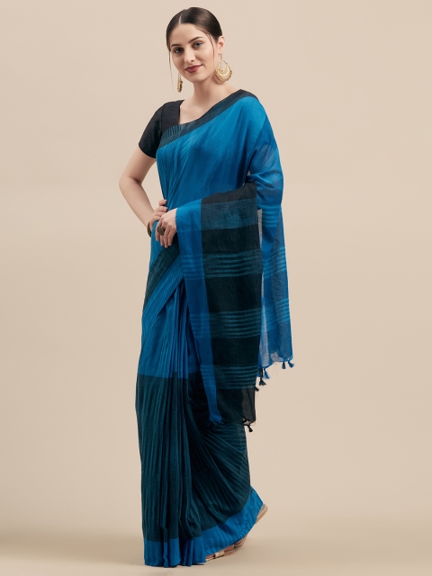 

Vaamsi Blue & Black Pure Cotton Colourblocked Handloom Jamdani Saree