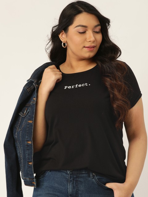 

Sztori Women Black Solid Round Neck Plus Size T-shirt