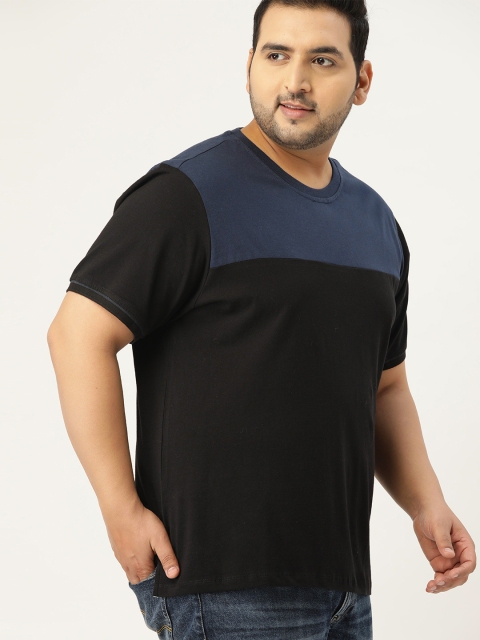 

Sztori Men Plus Size Black & Navy blue Colourblocked Round Neck T-shirt
