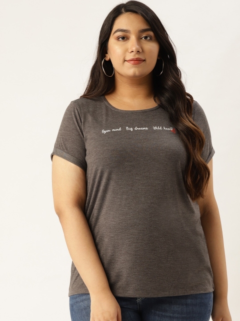 

Sztori Women Charcoal Grey Plus Size Printed Detail Round Neck T-shirt