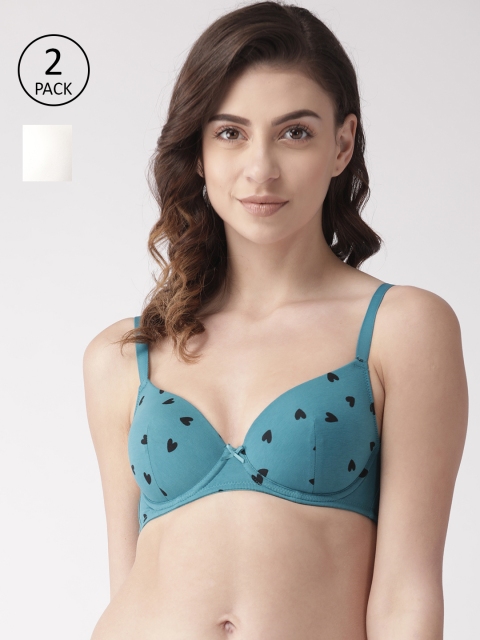 

Marks & Spencer Pack of 2 Printed Underwired Lightly Padded T-shirt Bras T330384X, Teal