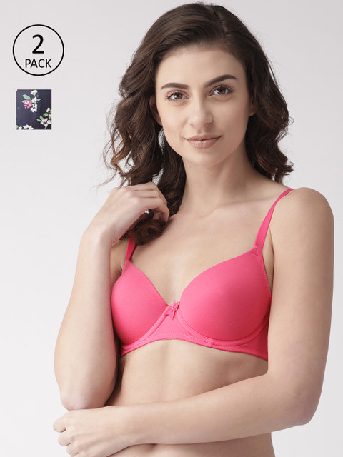 

Marks & Spencer Pack of 2 Printed Underwired Lightly Padded T-shirt Bras T330384X, Navy blue