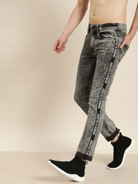 

Moda Rapido Men Grey Slim Fit Mid-Rise Clean Look Acid Wash Jeans with Side Stripes