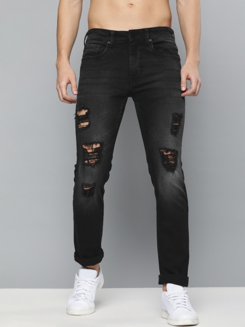 

HERE&NOW Men Black Slim Fit Mid-Rise Highly Distressed Stretchable Jeans